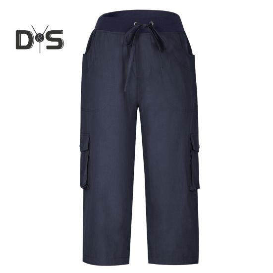 Cropped-Hose für Damen, elastischer Bund, verstellbarer Kordelzug, Wander-Cargohose mit mehreren Taschen, einfarbig, Kletterhose