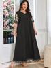 Rochie Lungă Elegantă Retro Mărime Mare cu Decolteu în V, Plasă Brodată, Mânecă Scurtă și Dantelă pentru Banchete