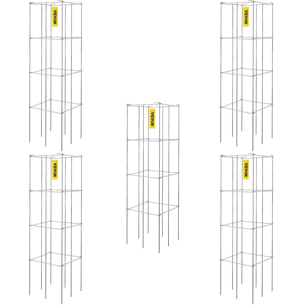 Tomato Cages, 11.8\" X 11.8\" X 46.1\", 5 Packs Square Plant Support Cages, Silver PVC-Coated Steel Tomato Towers for Climbing Vegetables, Plants,