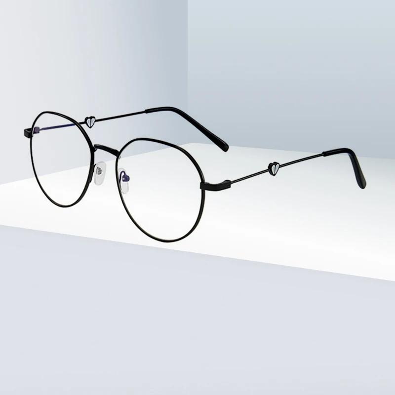 Trendy Korean Student Love Glasses Round Frame Peach Heart Transparent Flat Mirror Literary Glasses Frame Myopia
