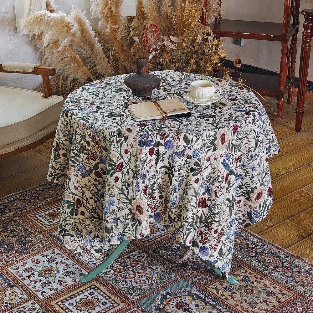 Retro Tablecloth Jacquard Premium Dining Table Cover Towel Round Table Coffee Table Rectangular Tablecloth Household Pastoral Cover