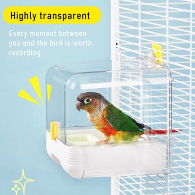 Comedero para Jaula de Pájaros sin Desorden 2 en 1 Bañera Transparente para Periquitos con Cajón Inferior Caja de Ducha Multifuncional para Periquitos