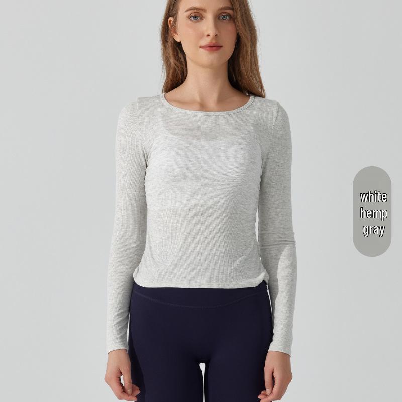 

European & American Autumn/Winter Yoga Top: Slimming, Skin-Friendly, Ruched, Round Neck, Casual, Women s Long Sleeve Fitness T-shirt. L