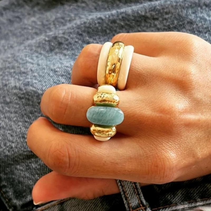 

French-Inspired Natural Amazonite Ring: Exaggerated Light Luxury Statement for Women Model 6