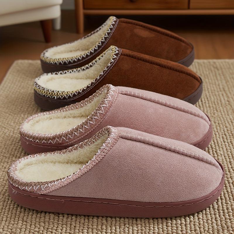 Women's Plush Winter Slippers Soft Fabric Slip-On Indoor House Shoes with EVA Sole