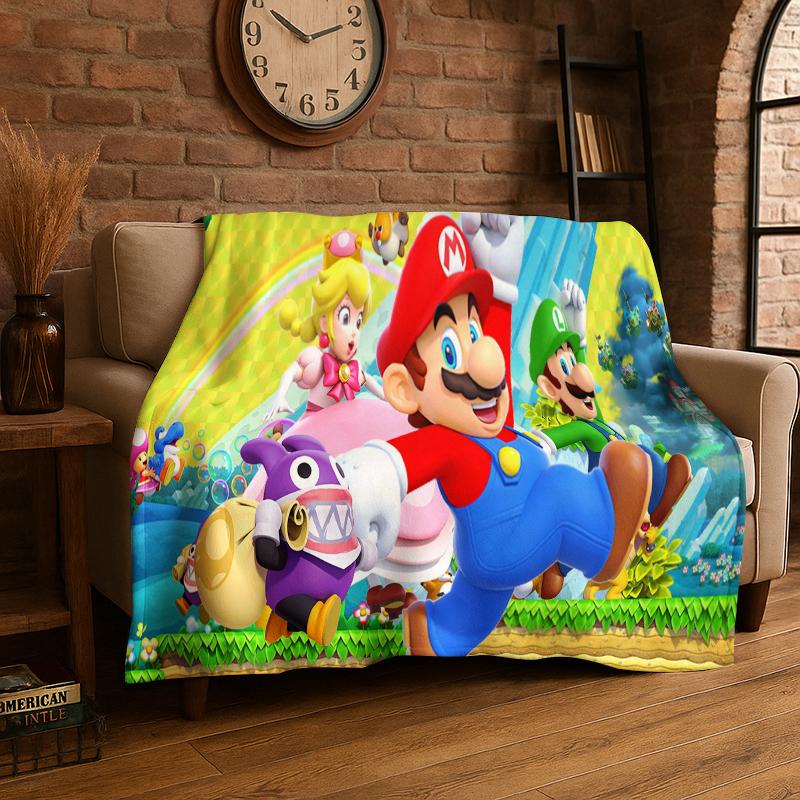 Cartoon M-Mario Bros Game Flannel Blanket Soft Warm Throw Blanket for Bedroom Living Room Bed Travel Camping Picnic Gift Kids