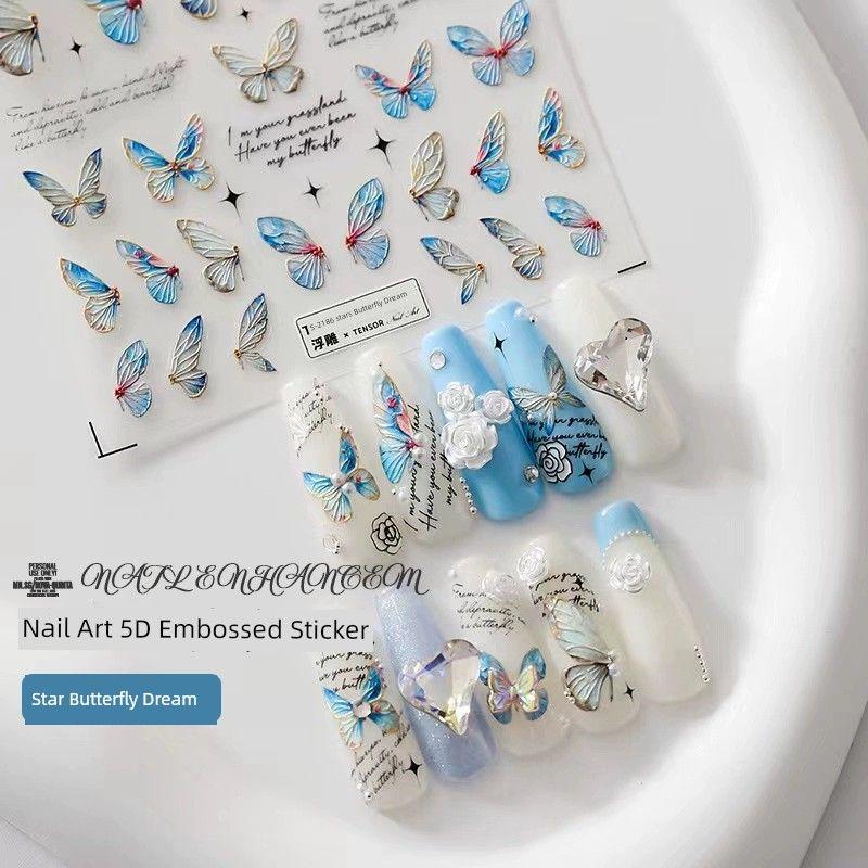 

Новый Синий Цвет Бабочки Наклейки для Ногтей Гибкие Классные Рельефные Желейные Феи Украшения для Ногтей Наклейки Лазерные Star Butterfly Dream -2186]