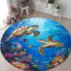 Aquarell Meeresschildkröte Koralle Runder Teppich Rutschfeste Fußmatte für Schlafzimmer Meeres-Thema Dekoration