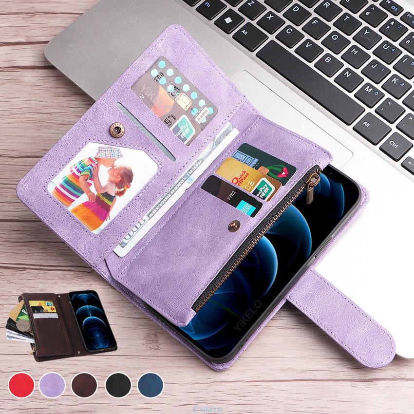 

Кошелек на молнии, кожаный флип-чехол с 9 слотами для карт для Iphone 6 6s 7 8 Plus 13 12 11 Pro X Xr Xs Max, мини-чехол для телефона, сумка