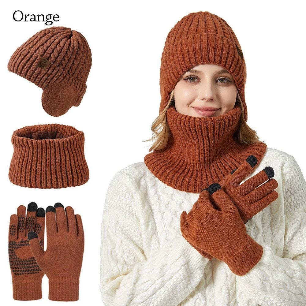 3Pcs/set Soft Touch Screen Gloves Warm Ear Protection Cap Winter Beanie Hat Scarf  for Men Women