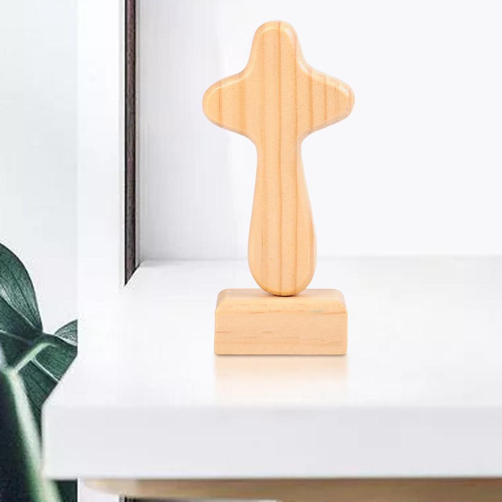 Cross Statue Collectible Gift Decorative Wood Figurine Tabletop Ornament for Living Room Desk Housewarming Bedroom Bookshelf
