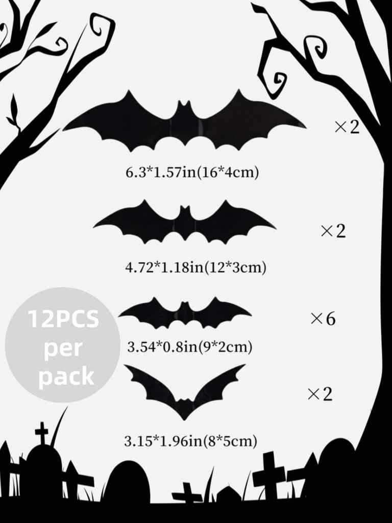 12Pcs/Pack PVC 3D Black Horror Bat Wall Stickers Set DIY Halloween Party Essentials for Home Window Art Decals