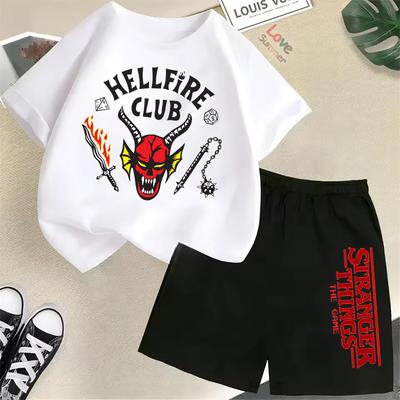 Demogorgon Sommer Kinder T-Shirt Set Jungen/Mädchen Kurzarm Shorts Anzüge Stranger Thing 3-12 Cartoon Print