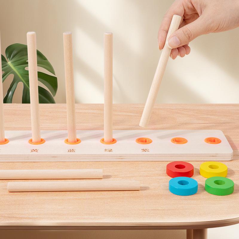 Wooden Montessori Rainbow Ring Stacking Tower - Number Calculation Educational Toy for Kindergarten