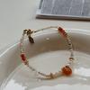 Freshwater Pearl Pink Zircon Beaded Necklace Accessories Niche Temperament Fashion Red Square Pendant Collarbone Neck Chain