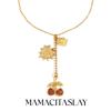 MamacitaSlay Unique Stainless Steel Heart Shaped Cherry Sun Moon Long Pendant Necklace For Women's Party Waterproof Jewelry Gift