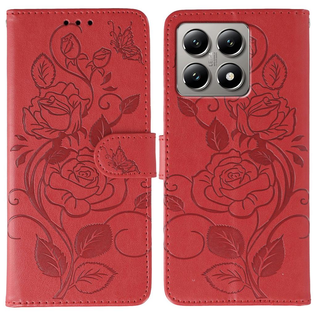For Xiaomi 14T Pro Case Wallet Stand Imprinted Rose Butterfly PU Leather Phone Cover