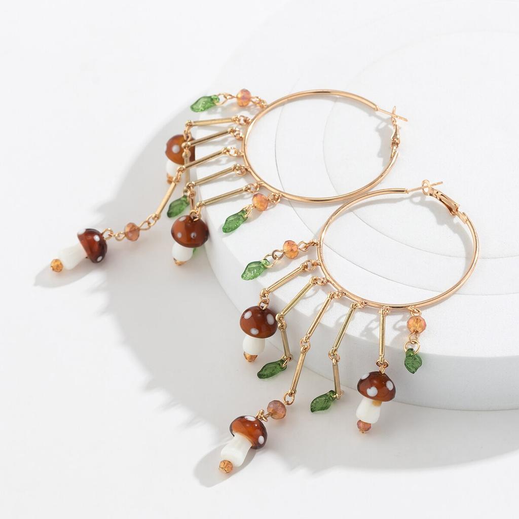 Boucles d'oreilles pendantes longues à pompon en cristal champignon coloré style bohème pour femmes, anneau d'oreille exagéré, tendance, cadeau, bijoux Y2K