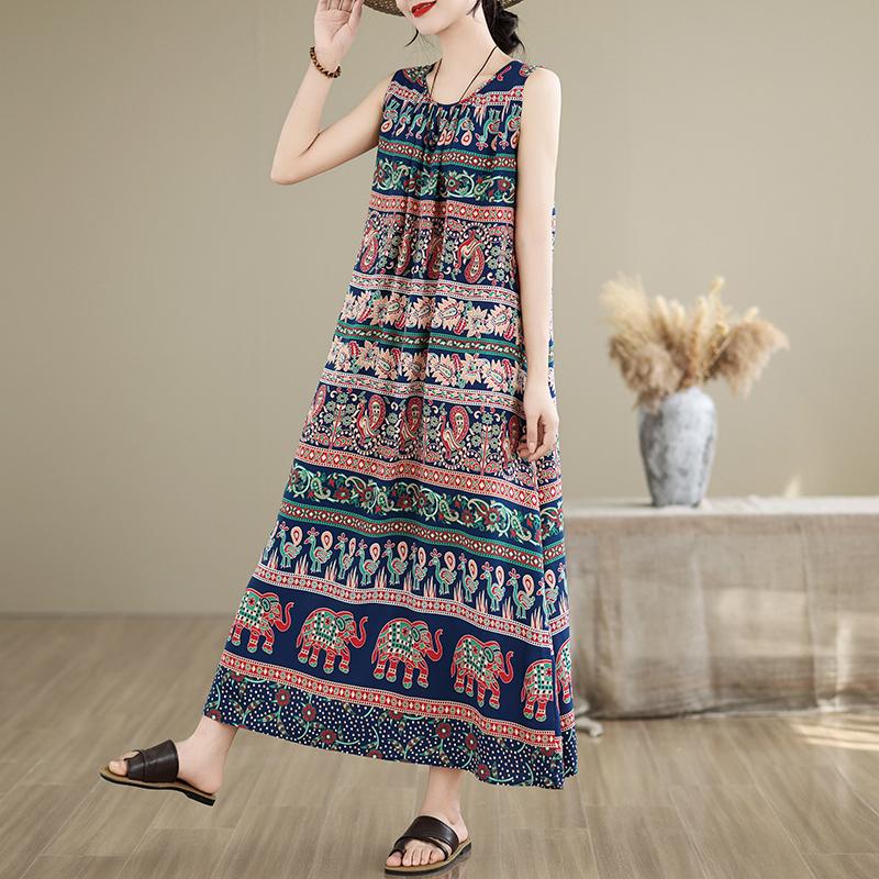Elegant Women's Summer Dress Loose Sleeveless Plus Size Casual Long Dresses Vintage Clothes