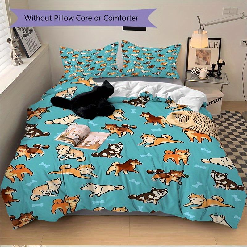 3er-Set Bettwäschebezüge mit Hunde-Knochen-Print, Modisches Klassisches Beliebtes Druck-Bettwäscheset, Weich Bequem, Ganzjahresnutzung, Für Schlafzimmer, Gästezimmera0819196