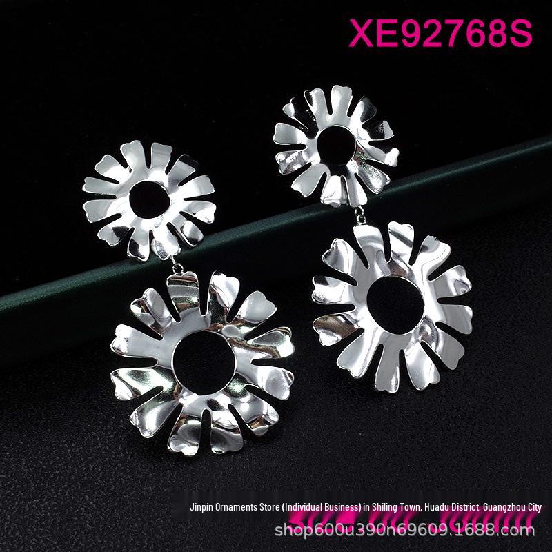Korean Style Irregular Flower Stud Earrings - Versatile Stainless Steel Women s Luxury Design