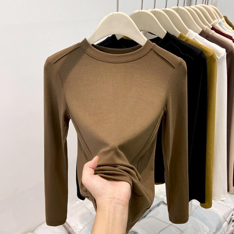 Fleece thickened small stand-up neck bottoming shirt women's spring angora red inner long-sleeved shirt high-end top