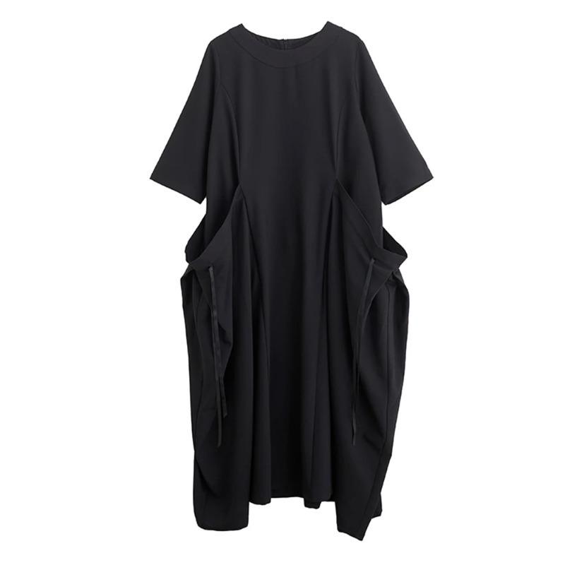 

H XITAO Винтажное платье с карманом на кулиске HQQ2508 One Size чёрный