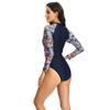 Women One-piece Long-sleeved Triangle Swimsuit Front Zipper Closure Swimwear
