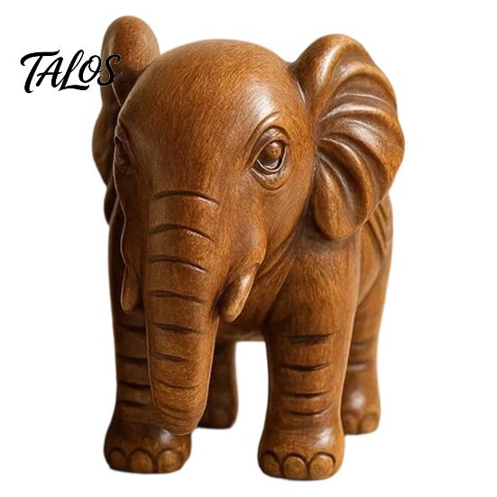 Compact Shelf Statue Elephant Figurine Ornament, Resin Wood Grain Statue, Auspicious Traditional Chinese Craft Animal Sculpture for Home Office Living