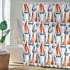 1 Modern Nautical Shower Curtain - Polyester Fabric, White With Red Sailboat And Blue Water Stripes, Machine Washable