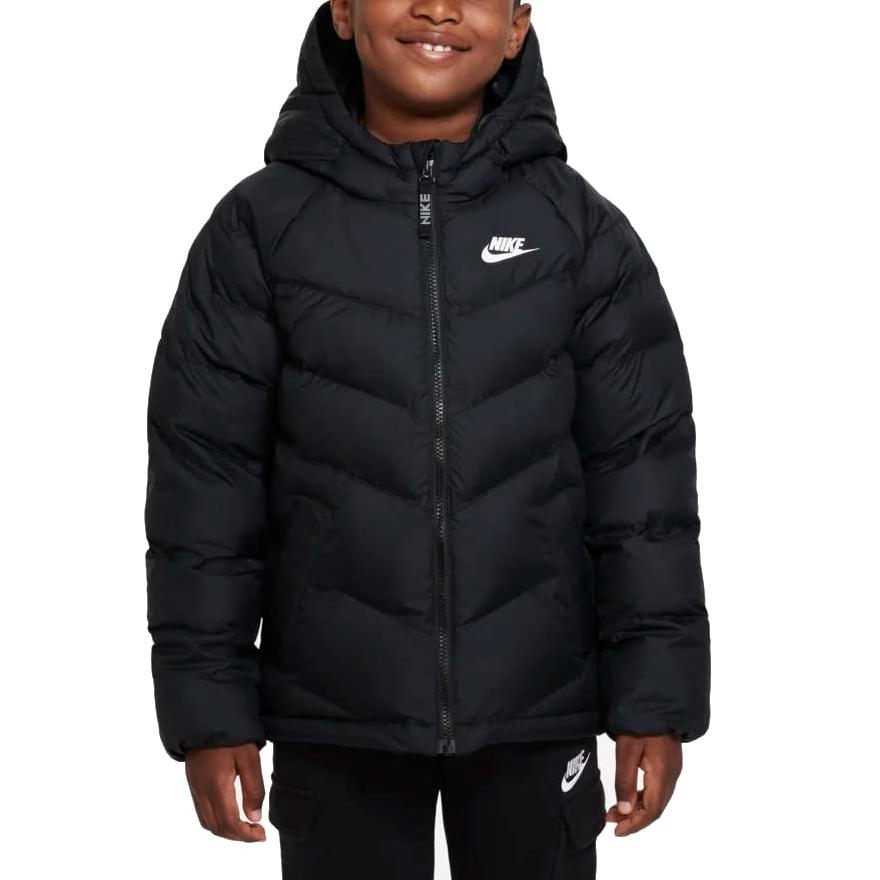 Nike Jacket With Hood And Zipper Design Printed Logo Kids Jackets Black DX1264-013