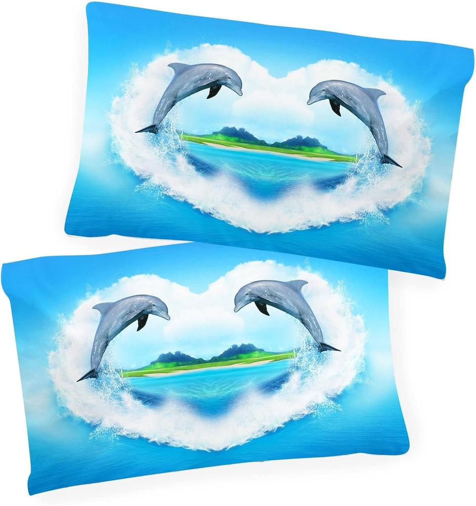 3D Dolphin Duvet Cover Set, Underwater World Duvet Cover and Pillowcase, Dolphin, Tropical Fish, Coral Ocean Bedding Set