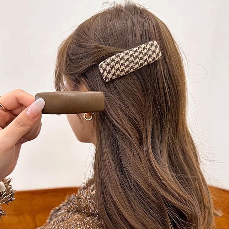 New Fashion Fabric Plaid Side Hair Clips Women Korean Coffee Color Geometric BB Clip Hairpins Hairgrip For Girls Kids Hair Accessories