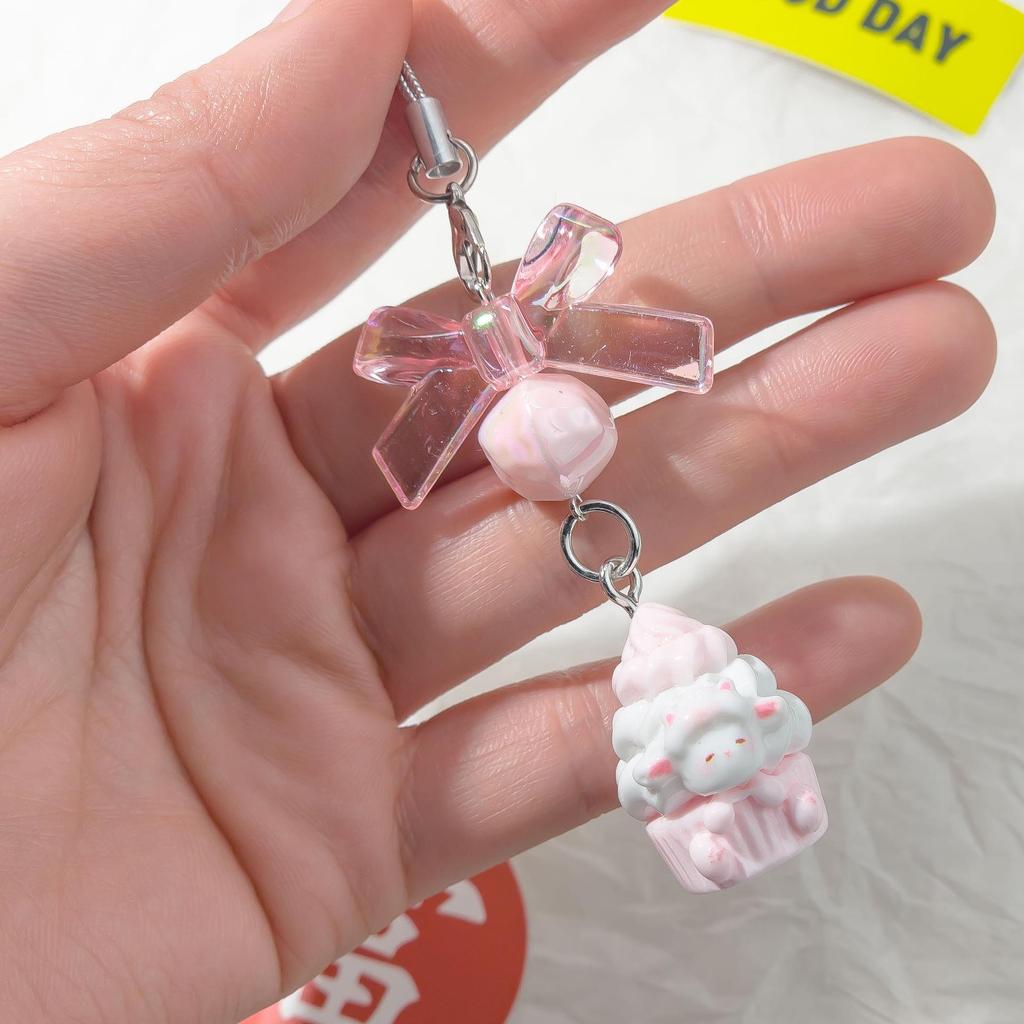 Phone Strap: Cute Sheep Cake Bowknot Charm - Ideal Gift for Besties & Bag Pendant Keychain