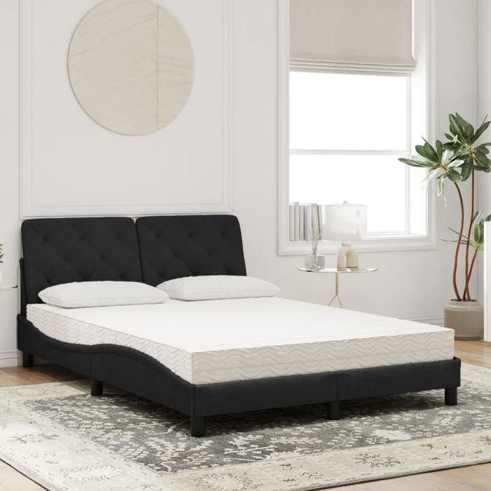 VidaXL Lit avec Matelas, Lit Rembourré avec Coussin de Tête de Lit, Lit Double, Lit Adulte de Chambre à Coucher Intérieur, 3208660