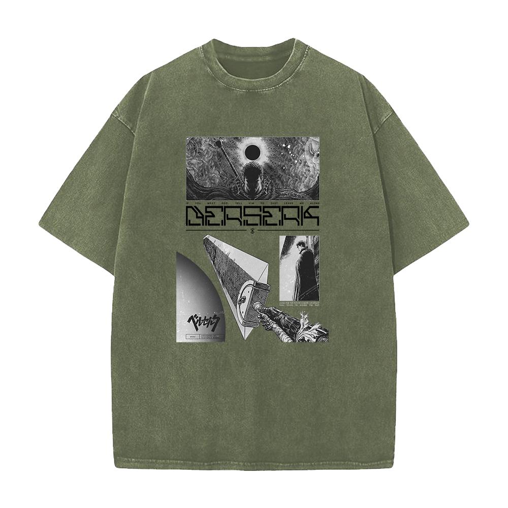 Anime Berserk Guts Graphic Tee Men Vintage Washed Tshirts Manga Street Casual Tshirt Harajuku Male Cotton Oversized T Shirt