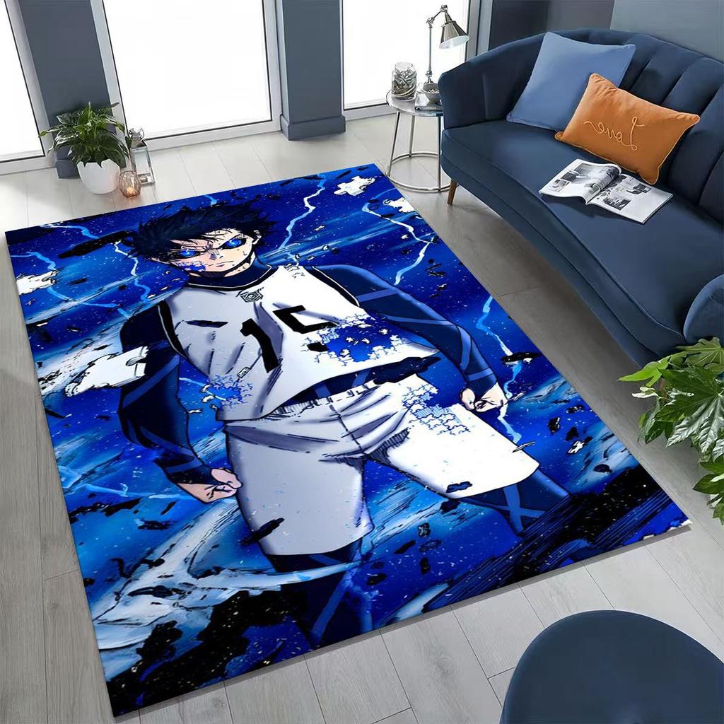 Cartoon BLUE LOCK Fußball Anime Isagi Teppich für Schlafzimmer Wohnzimmer Sofa Zuhause Fußmatte Dekor, Große Kinder Spiel Rutschfeste Bodenmatte