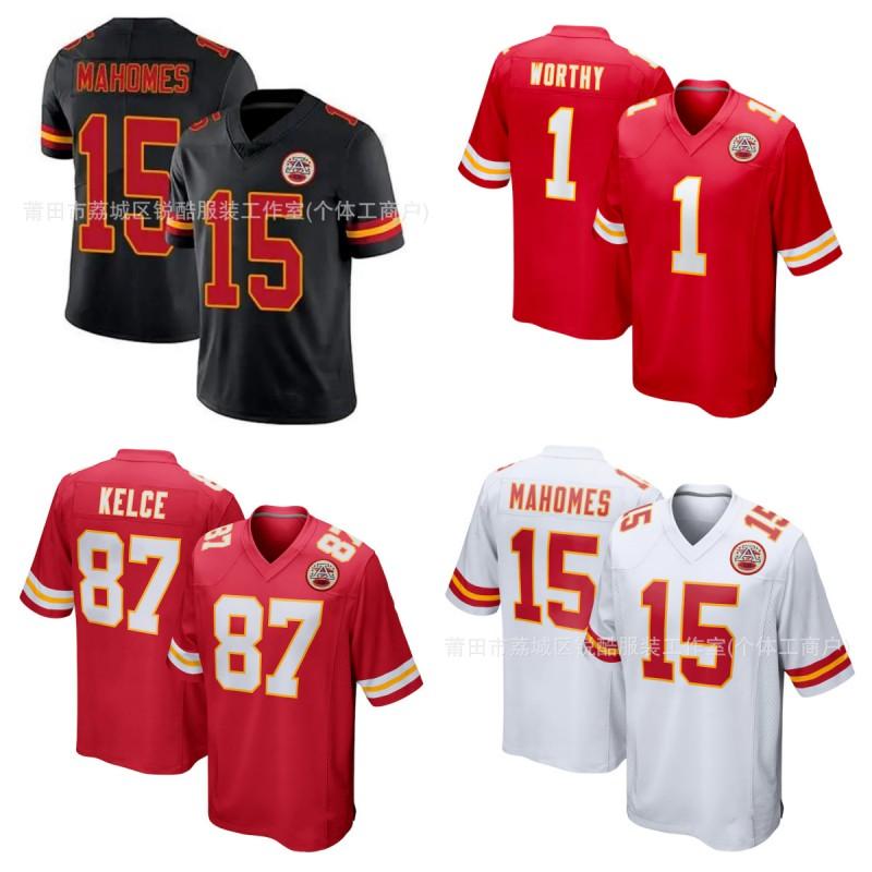 Kansas City Chiefs Patrick Mahomes 15 Haftowany Koszulka Piłkarska NFL Męska Ubranie Kibica