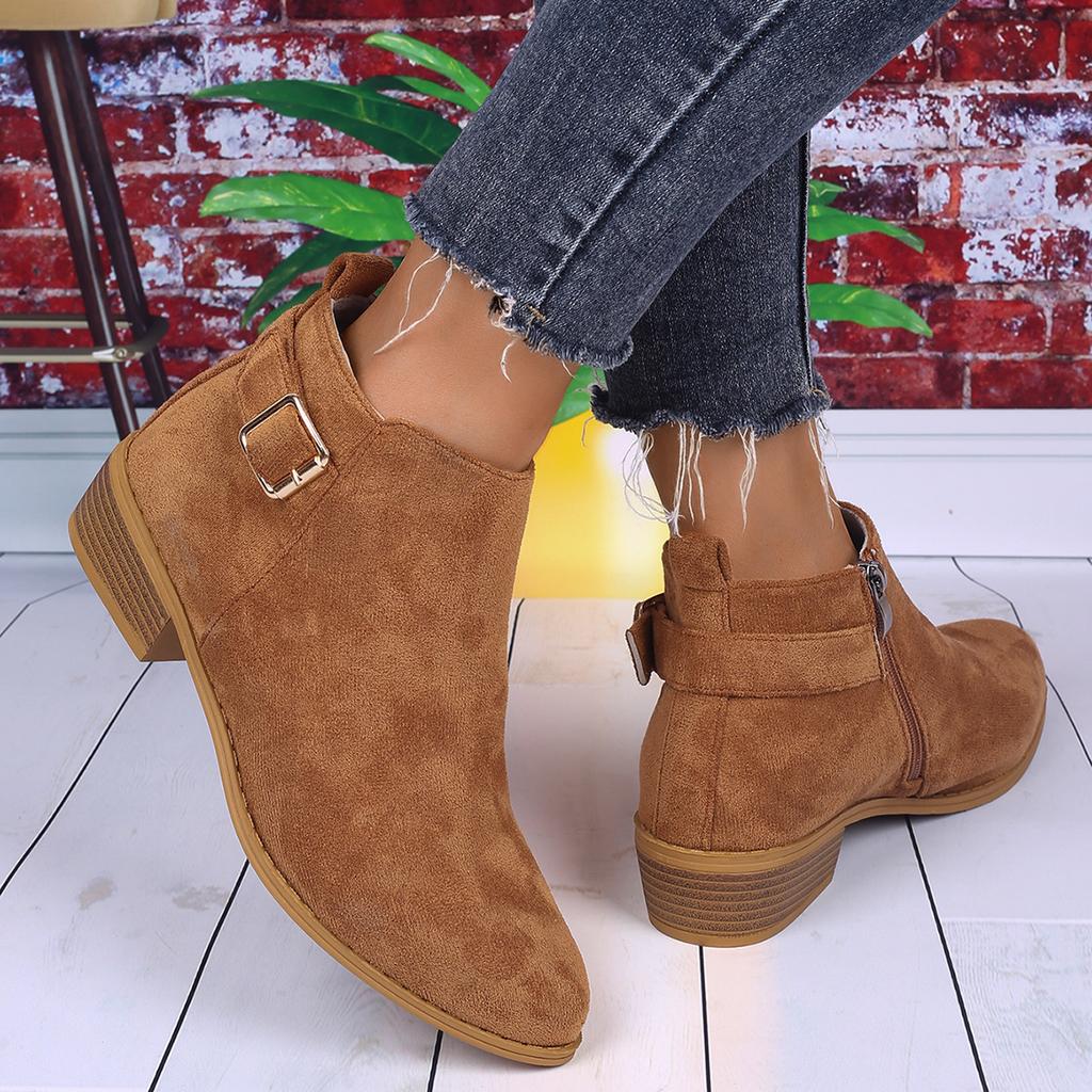 Winter new low-heeled Martin boots large-size fashion women's boots solid color low-top side zipper women's short boots