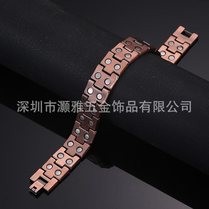 Mens Adjustable Copper Bracelet With Magnetic Vintage Geometric Retro Style
