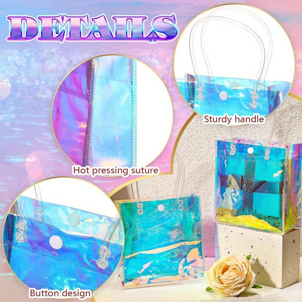 5pcs Small Gift Bag Reusable Iridescent Clear Bags Goodie Holder with Handles for Shopping Christmas Party Favor Shopping Bags Handbags Gift Bags