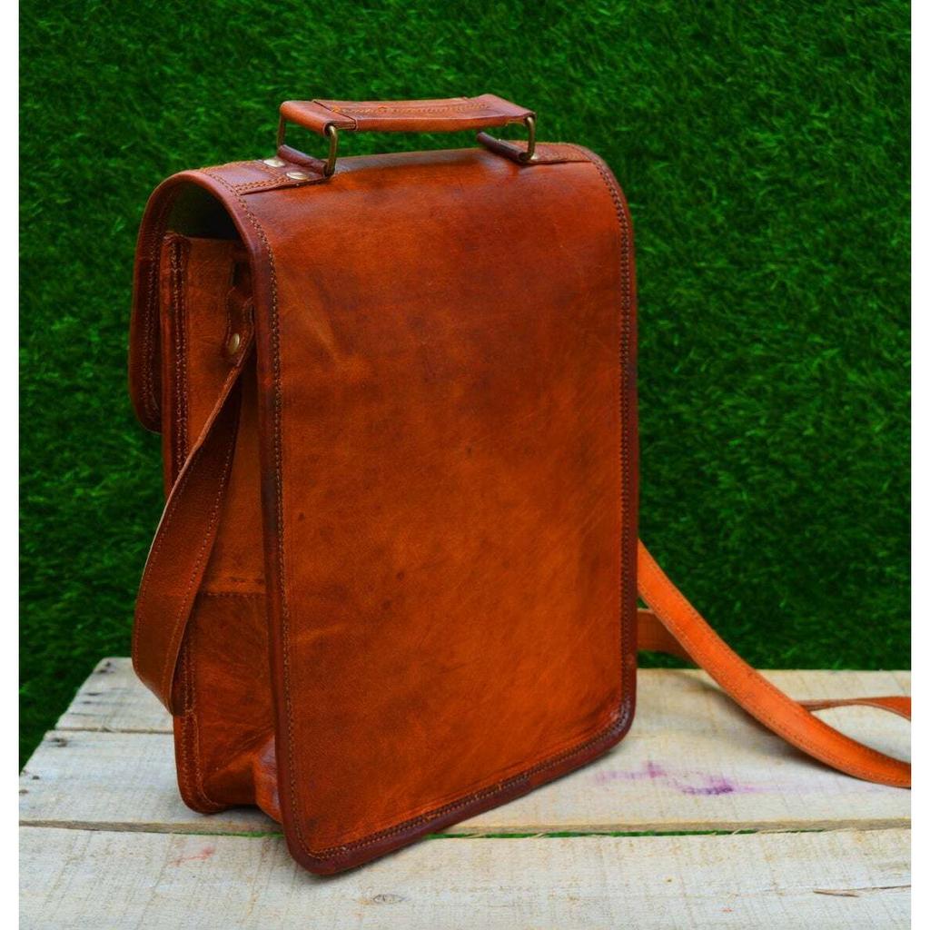 Geantă vintage de capră din piele naturală pentru laptop