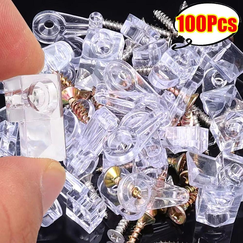 100Pcs with Screws Glass Fixing Clip Kit Plastic Hanging Hardware Tools  Cabinet Doors Windows
