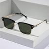 Half Frame Square Sunglasses Man Woman Luxury Brand Designer Sun Glasses Male Retro Mirror Eyewear Metal  UV400