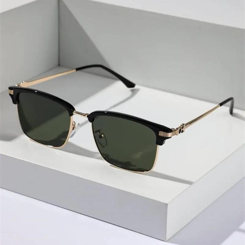Half Frame Square Sunglasses Man Woman Luxury Brand Designer Sun Glasses Male Retro Mirror Eyewear Metal UV400
