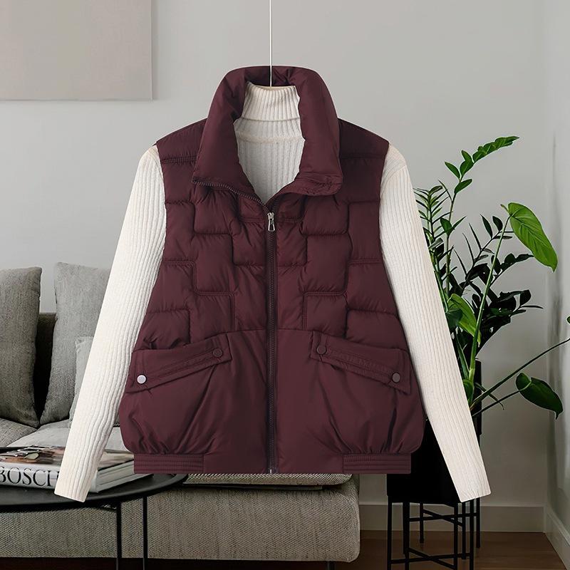 Autumn and winter new cotton-padded vest women's stand-up collar down cotton vest loose short wear vest women's coat