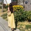 Holiday style yellow suspender dress women's clothing summer seaside wear skirt loose age-reducing A-shaped skirt long skirt