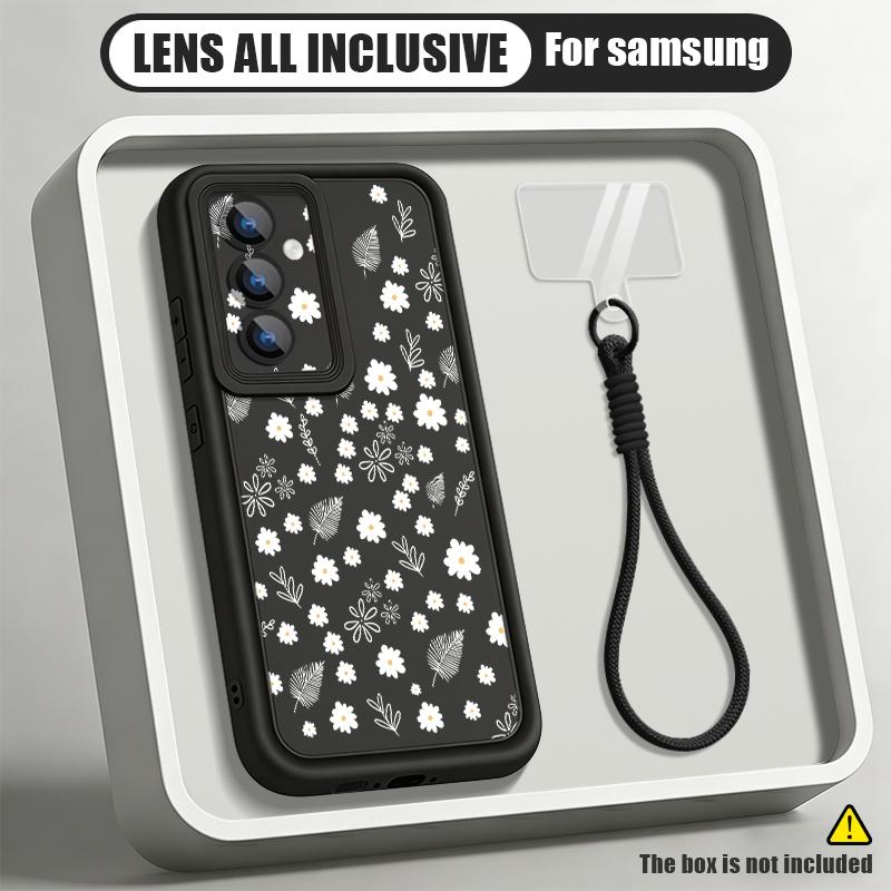 Luxury Flowers Print Lanyard Case For Samsung S26 FE A18 S25 S24 S23 S22 Ultra A54 A55 A16 A26 A36 A56 A17 A27 A37 A57 5G Bumper Cover