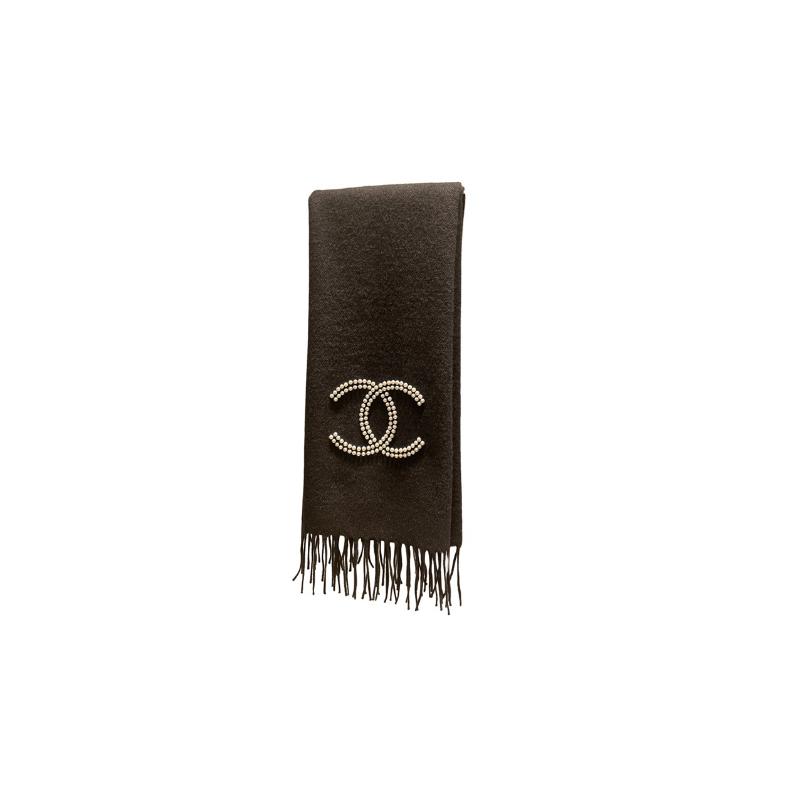 

CHANEL 23S Double Logo Wool Scarf Women s Black чорний