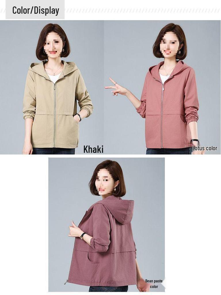 Women's Plus Size Hooded Short Jacket - Casual Spring/Autumn Outerwear for Middle-Aged Women